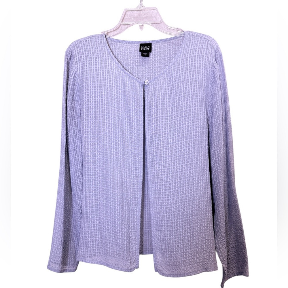 Eileen Fisher Women’s 100% Silk Windowpane Single Button Lagenlook Cardigan Sz M